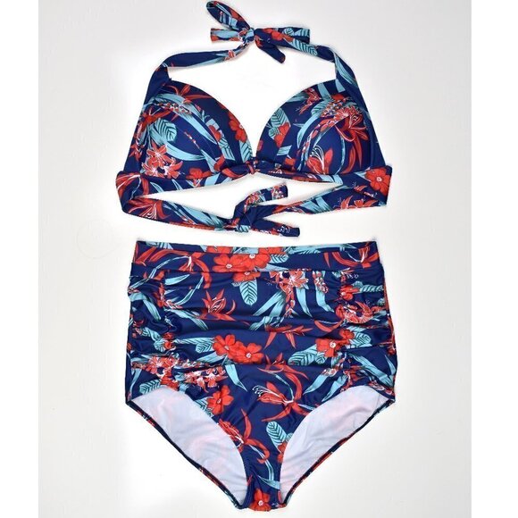 COCOSHIP Other - Cocoship Floral High Waist Halter 50's Style Bikini XXXXL
